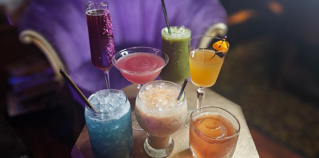 A row of cocktails